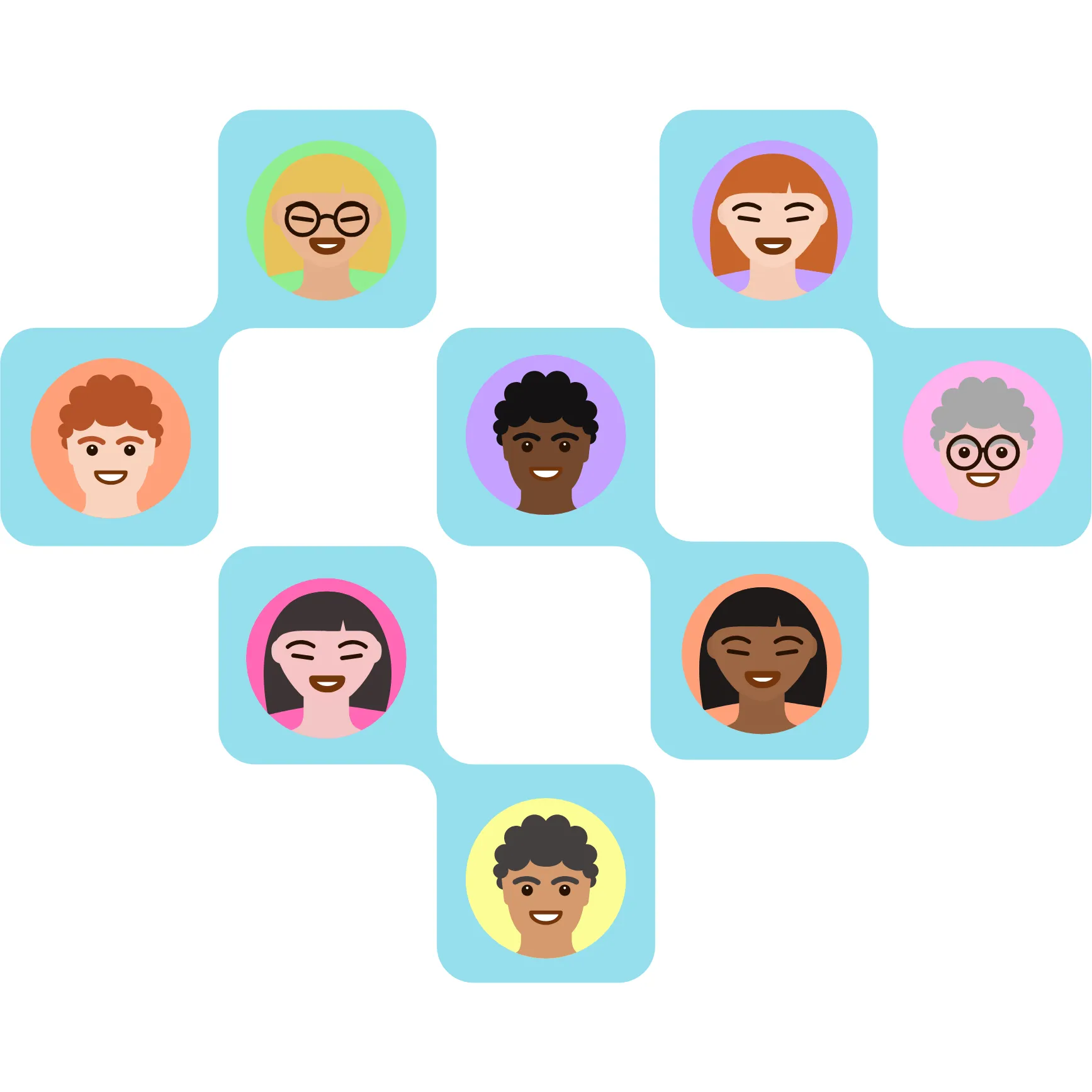 Eight people in tiles: an illustration from unigox.com