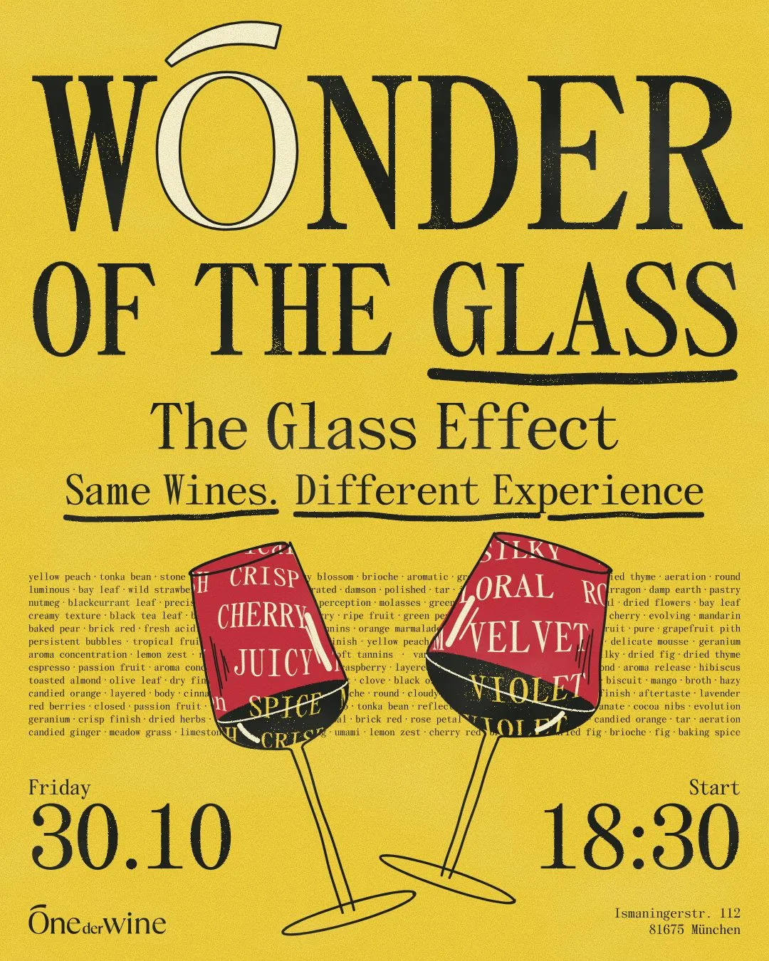 Poster of the tasting Wonder of the Glass: same wines, different glasses